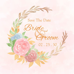 Vintage save the date card with gorgeous flower wreath