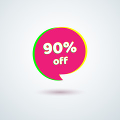 Tag price label sale 90% off Bright pink round banner sticker Design element for advertising discount sale special offer banner Modern tag 90% off theme business marketing promotion Vector symbol