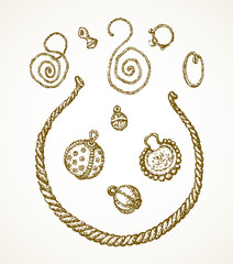 Series of vector illustrations of archaeological finds. Ancient Jewelry