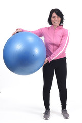 middle aged woman with ball on white background