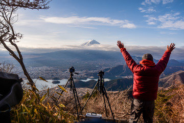 冬の富士山、日本の絶景、霊峰富士、新道峠のパノラマ