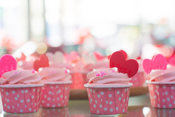 pink cake sweet homemade pastel color on bokeh blurred background for birthday party valentines or wedding bakery image