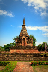 Fototapeta premium Pagoda in Old Buddhist temple in Sukhothai historical park In Thailand., Tourism, World Heritage Site, Civilization,UNESCO.