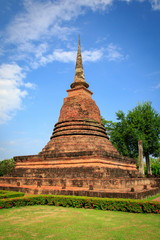 Fototapeta premium Pagoda in Old Buddhist temple in Sukhothai historical park In Thailand., Tourism, World Heritage Site, Civilization,UNESCO.