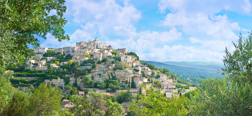 Panoramic landscape of the medieval Gordes village (Europe-France-Provence)