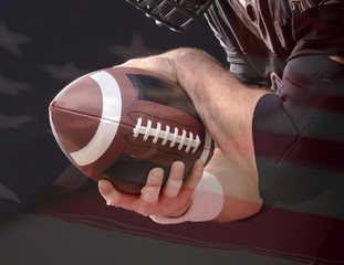 Ball of American Football in footballer hands