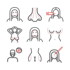 Cosmetic surgery. Elements of infographics. Breast augmentation signs. Vector signs for web graphics.