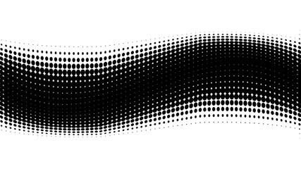 Halftone gradient pattern. Abstract halftone dots background. Monochrome dots pattern. Grunge texture. Pop Art, Comic small dots. Wave twisted dots. Banner with space. Template for cover, card, flyer