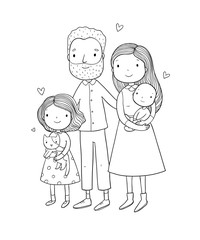 A happy family. Parents with children. Cute cartoon dad, mom, daughter and son.