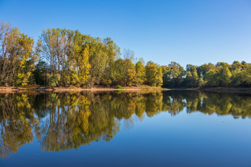 Fototapeta na wymiar The autumn pond in sunlight, Germany