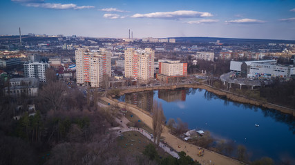 Fototapeta na wymiar Aerial view of drone flying over city