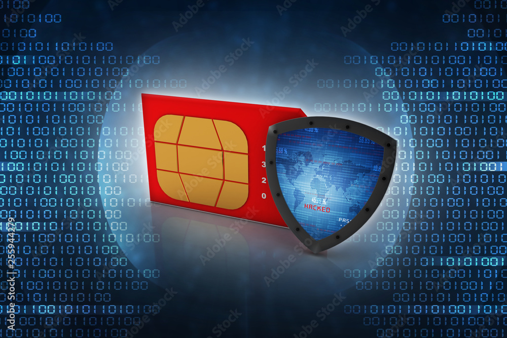 Poster 3d render sim card with protective shield