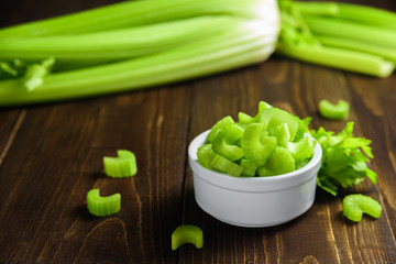 Cutted celery sticks in bowl