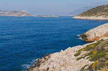 Fototapeta na wymiar The turquoise sea near Kas, Antalya, Turkey