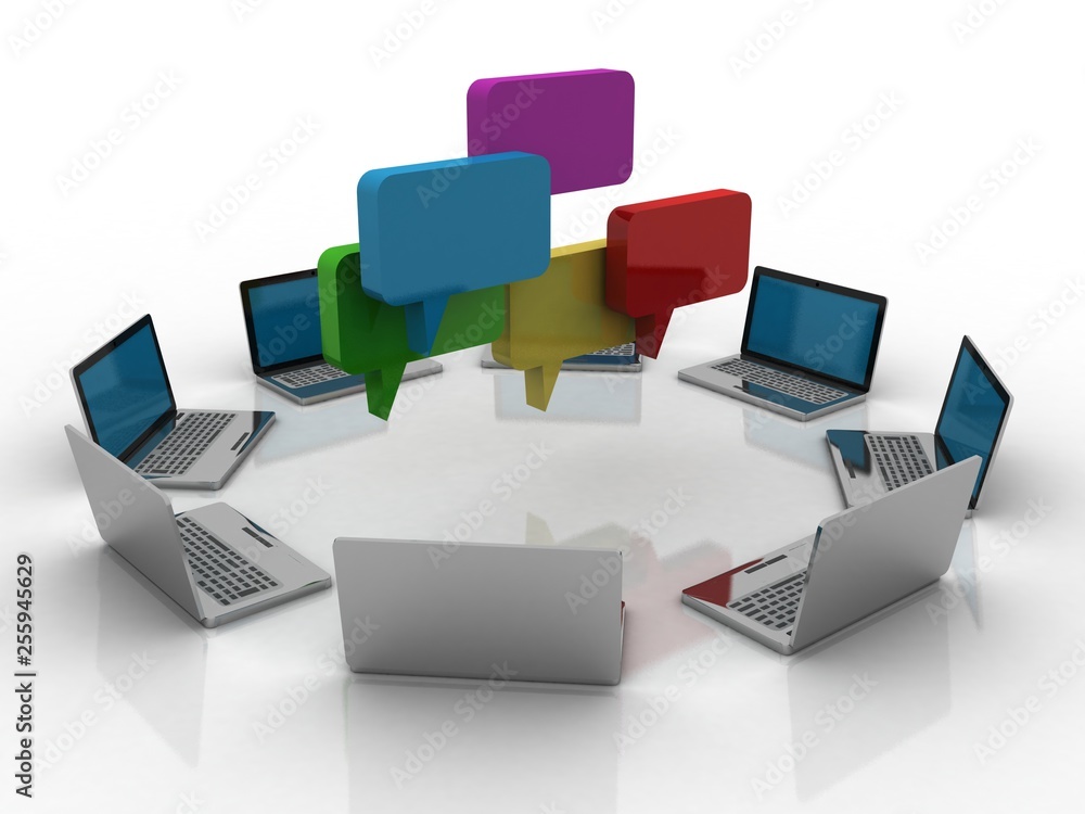 Poster 3d rendering computer network speech bubble