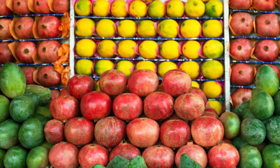  Fruit background. Healthy eating. Concept of autumn agricultural harvest (selective focus)