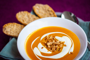 Homemade carrot and sweet potato cream soup