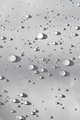 transparent sparkling water drops on white sheet