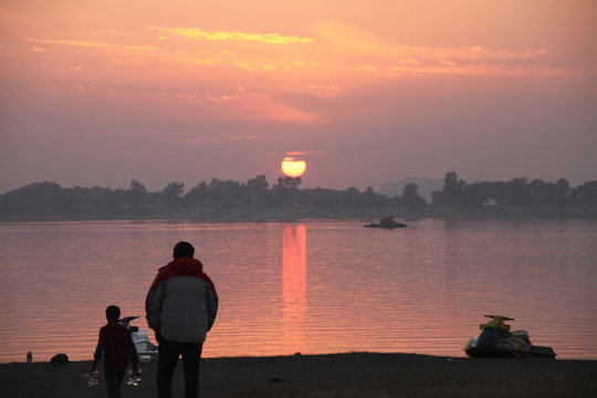 Beautiful sunset at Khanpur Lake