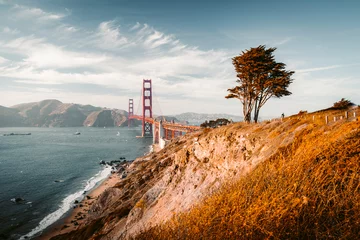 Foto auf Acrylglas Baker Strand, San Francisco Golden Gate Bridge at sunset, San Francisco, California, USA