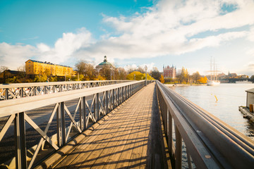 Fototapeta premium Skeppsholmen bridge in Stockholm at sunset, Sweden