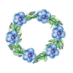 Hand drawn watercolor illustration. Wreath with botanical spring leaves. Greenery. Floral Design elements. Perfect for wedding invitations, cards, prints, posters