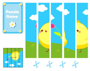 Puzzle for toddlers. Complete the picture with cute Easter chicken. Educational game for children