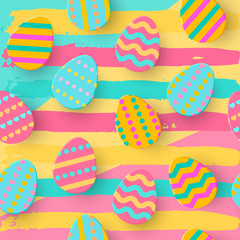 Seamless pattern of Easter Egg Paper cut style. Cute layered Eggs Hunt greeting card. Geometric holiday colorful backdrop, papercut. Festive posters, wrap, sale, article, add, web