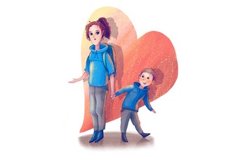 family. love. mother and child, hugs, mother hugs her children, parents love their children, an illustration for children and books