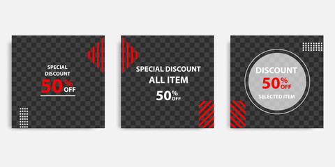 Minimal design background vector illustration in black red white frame color. Editable square abstract vintage, geometric strip line shape banner template for social media post, stories, story, flyer.