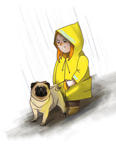 a dog is a friend of a man, a kind dog is a best friend, an illustration of a dog for a cartoon, a hug with a dog, love for an animal, I love dogs, an illustration, a stylization for children's books