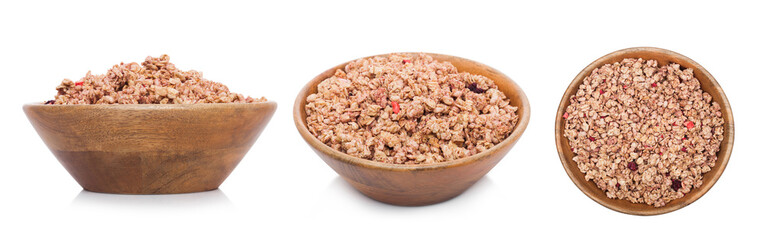 Bamboo wood bowl with organic granola cereal
