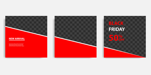 Minimal design background vector illustration in black red white frame color. Editable square abstract vintage, geometric strip line shape banner template for social media post, stories, story, flyer.