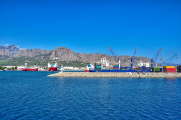 sea cargo port for loading container ships, on the Mediterranean coast