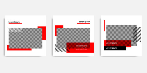 Minimal design background vector illustration in black red white frame color. Editable square abstract vintage, geometric strip line shape banner template for social media post, stories, story, flyer.