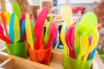 Colourful child safe plastic cutlery