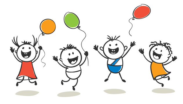 Happy little men. Boys and girls celebrate, vector illustration.	
