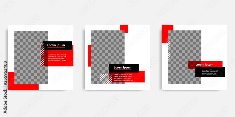 Sticker minimal design background vector illustration in black red white frame color. editable square abstra