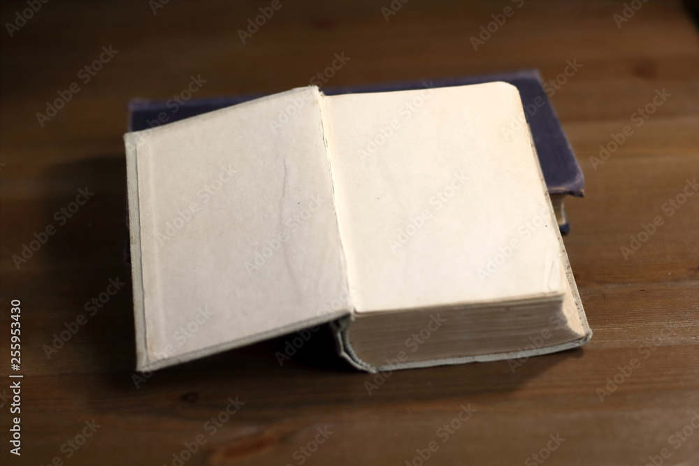 Poster an open old retro book with white blank empty pages on which the designer can write a greeting text 