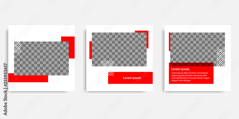Sticker minimal design background vector illustration in black red white frame color. editable square abstra