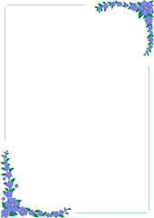 Blue flowers vertical frame. White background. Space for text. Vector illustration