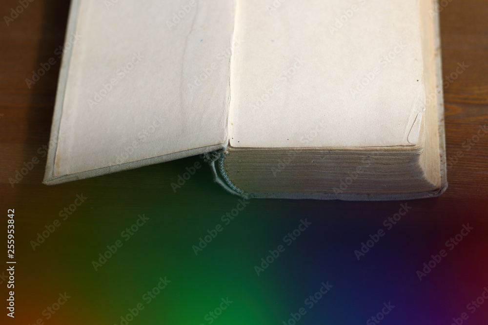 Poster an open old retro book with white blank empty pages on which the designer can write a greeting text 