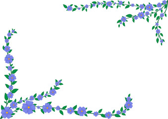 Blue flowers frame. White background. Space for text. Vector illustration