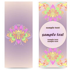 Ethnic card design. Colorful template, graphic flowers picture  . Ornamental business cards, oriental pattern. Vector print.