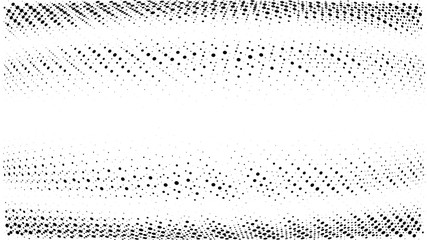 Halftone gradient pattern. Abstract halftone dots background. Monochrome dots pattern. Grunge texture. Pop Art, Comic small dots. Wave twisted dots. Banner with space. Template for cover, card, flyer