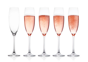 Elegant Rose pink champagne glasses with bubbles