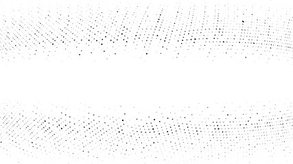 Halftone gradient pattern. Abstract halftone dots background. Monochrome dots pattern. Grunge texture. Pop Art, Comic small dots. Wave twisted dots. Banner with space. Template for cover, card, flyer