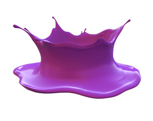 Purple paint splash isolated on white, 3d render, clipart