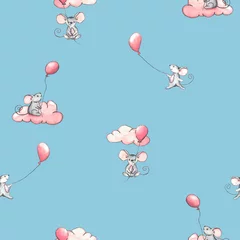 Papier peint adhésif Animaux avec ballon Souris avec les ballons dans le ciel