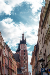 Fototapeta premium Cityscape and St. Marys Basilica in Krakow old town, Poland
